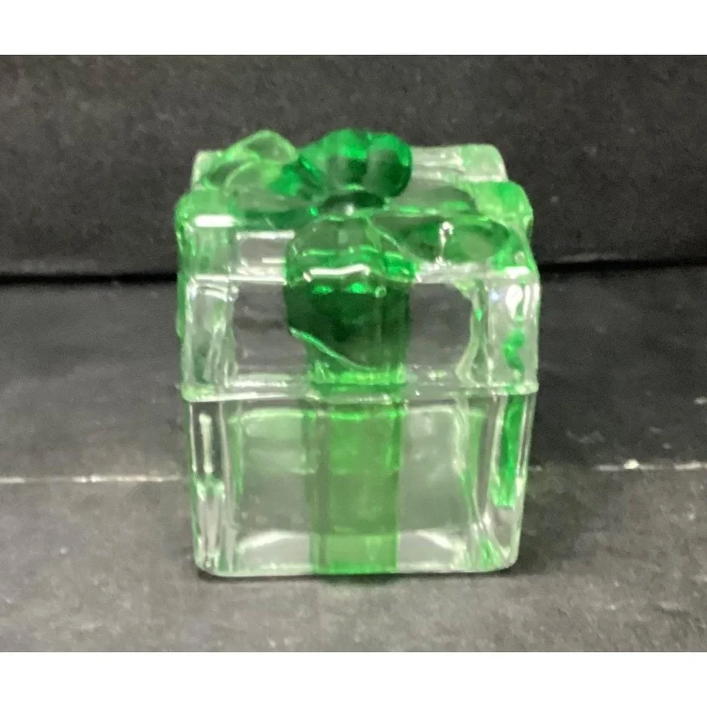 Mikasa Celebrations‎ Crystal Green Bow Clear Christmas Box Present Vintage